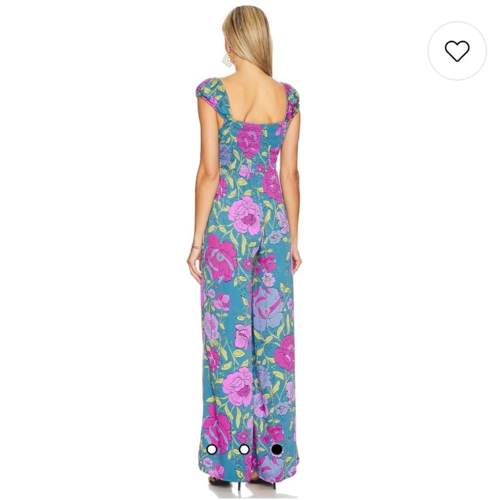 FREE PEOPLE Rolling Hills Jumpsuit Bluebell Combo Smocked Chest Size Small NWT - Picture 2 of 8